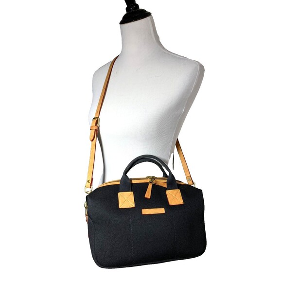 Dooney & Bourke Black Signature Canvas Leather Trim Satchel Bag detachable Strap - Picture 1 of 16